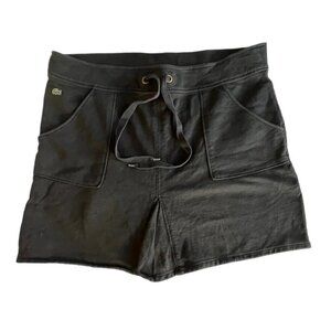 Lacoste Women's Mini Skirt Black 44 Large Drawstring‎ Waist Pockets Front Pleat